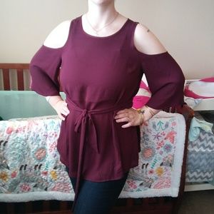 Maroon cold shoulder maternity blouse